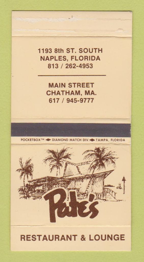 Matchbox Pate's Restaurant Lounge Chatham MA Naples FL eBay