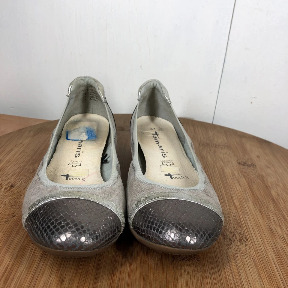 Zapatos Tamaris 37 Mujer 6.5 Ballet Planos Gris Puntera Casual Sin Cordones Carrera Foto 3 de 4