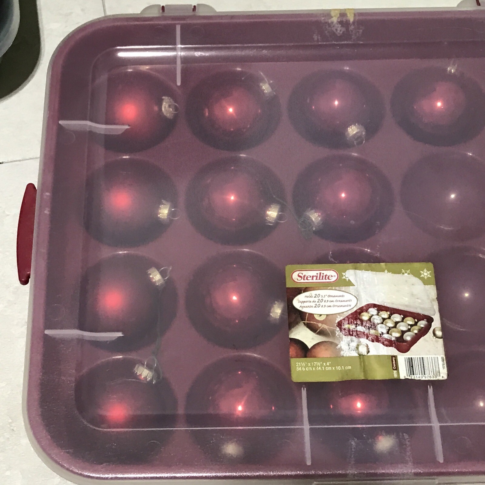 Vintage STERILITE 20 Compartment 3.5" Christmas Storage Case & Glass