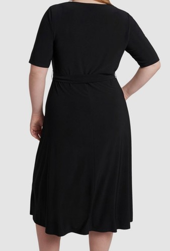 Msk Women's Black V-Neck Short Sleeve Belted Midi Dress Plus Size 3X - 第 2/3 張圖片