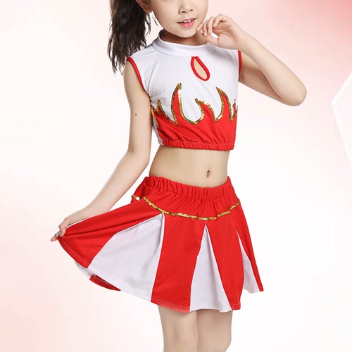 Red Girl Child Dancing Costume High School Cheerleader Uniform