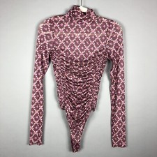 Intimately Free People Turtle Neck Floral Bodysuit SZ M Under It All Mauve Mesh