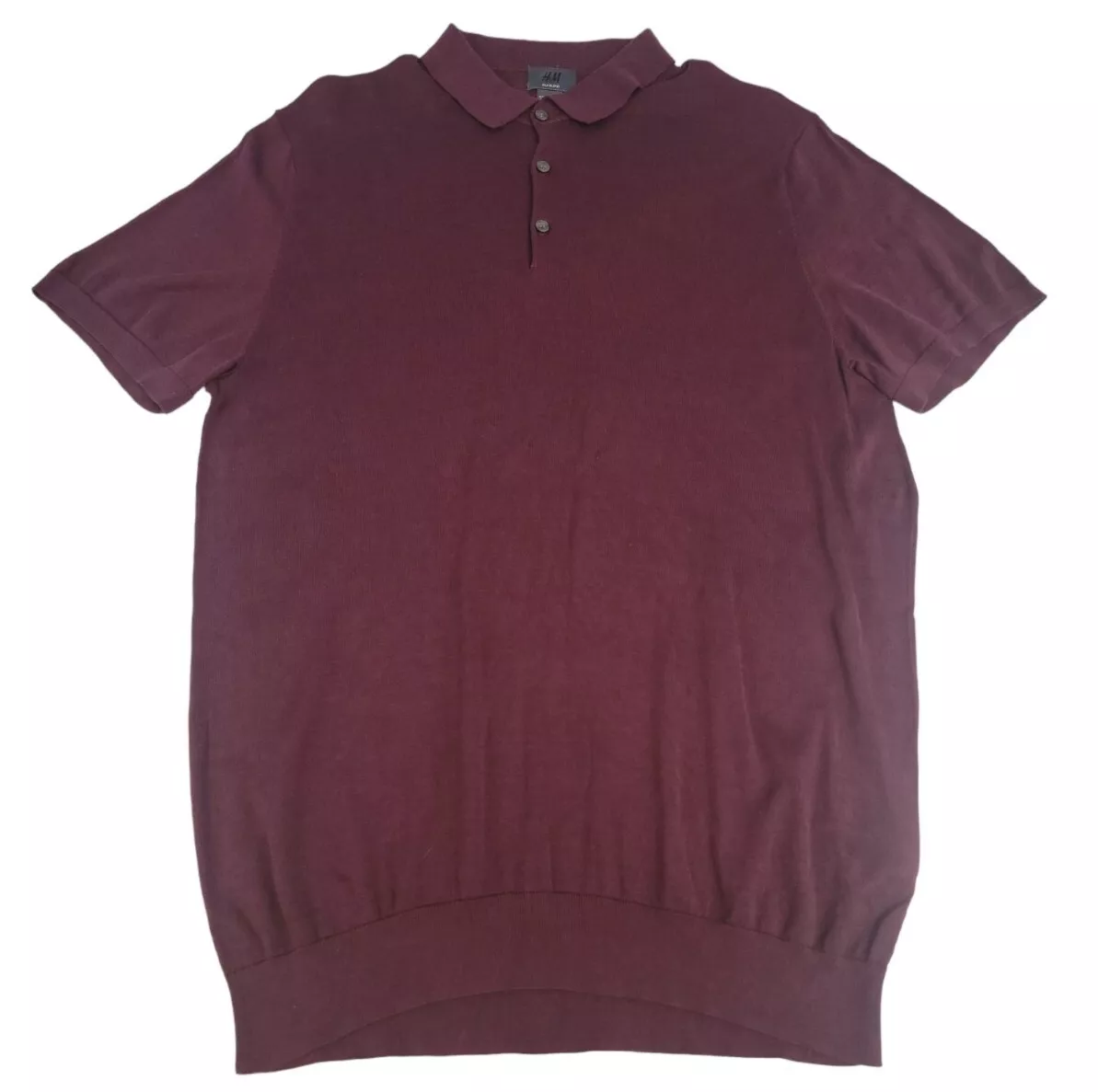 H M Silk Blend Short Sleeve Knit Golf Polo Shirt Sweater Burgundy