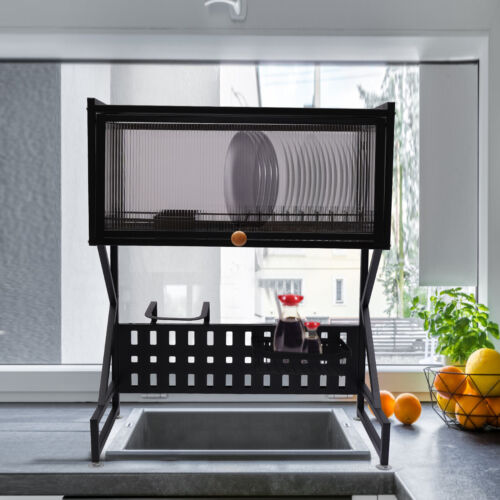 Over the Sink Dish Drying Rack Kitchen Storage Shelf with Cutlery Holder Basket