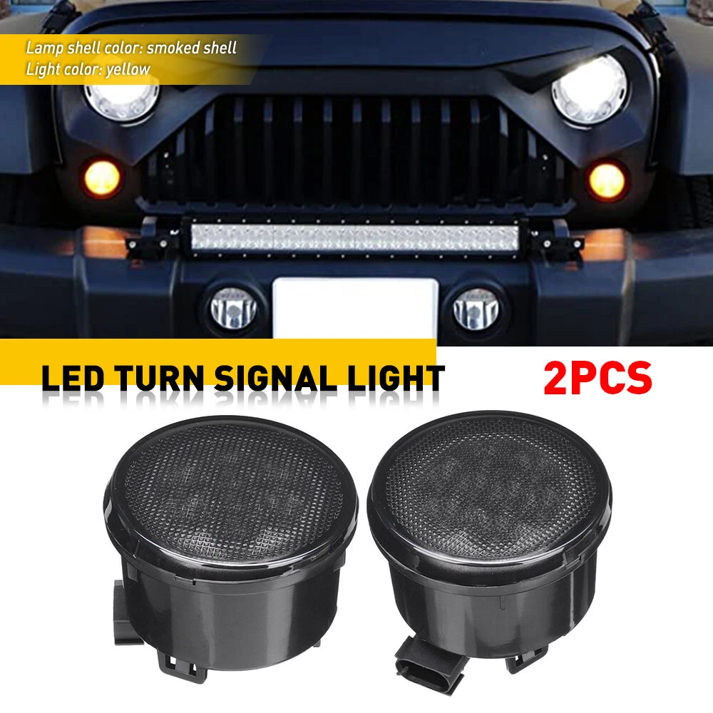 2X for Jeep Wrangler JK 2007-2018 Front Amber LED Turn Signal Lights Smoked Lens