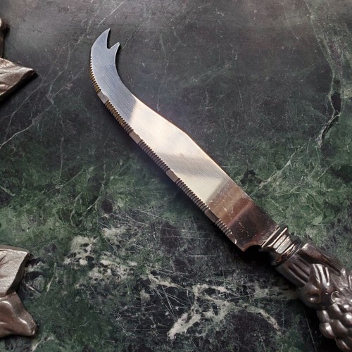 Vtg GODINGER Green Marble Metal Grape Handles Cutting Board Tray & Small Knife - Picture 9 of 11