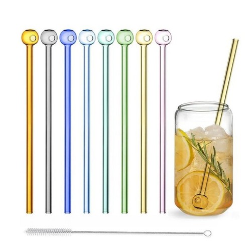 8Pcs 8 Inch Color Glass Straws with Brush - for Cocktails & Wine Long straw - Picture 7 of 7