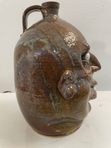 Marvin Bailey seltene Glasur Gesicht Krug Lancaster, SC Keramik 10,5" Volkskunst #3 braun - Bild 12 von 16