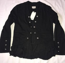 Jolt Boho Ruffled Underlay Black Light Jacket Faux Button Sexy Chest Hook Nwt