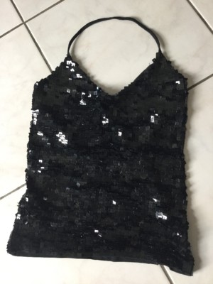 Top Dos Nu Zara Avec Sequins Noirs - Taille M - Occasion Très Bon état - Pour Soirée