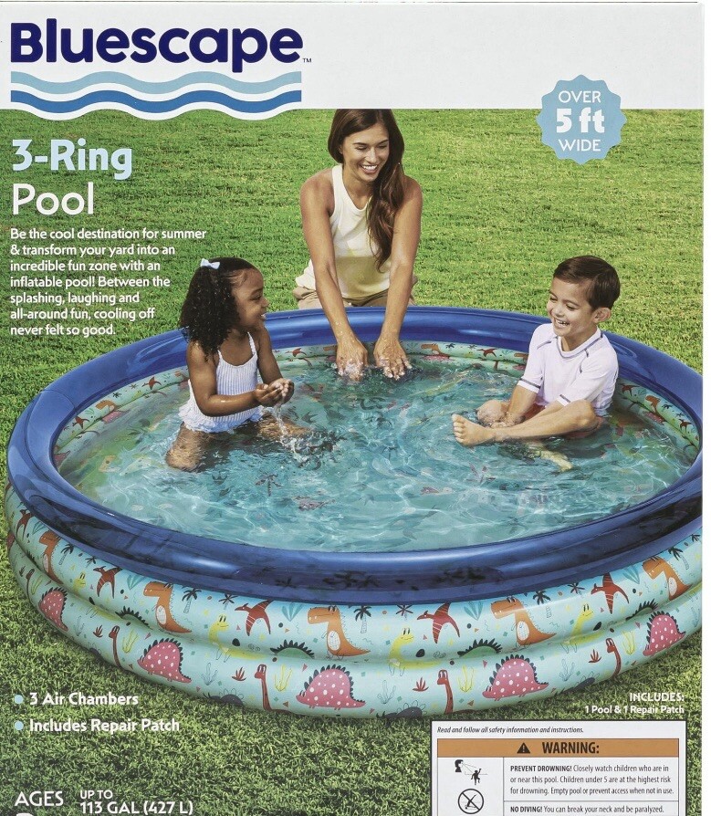 Inflatable Swimming Pool for Kids Bluescape Blue Dino 3-Ring Age