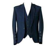 Scottish Highland Men's Navy Blue Wool Argyle Kilt Jacket With Waistcoat