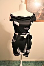 YOINS Black Random Floral Print Off The Shoulder Overlay Bodycon Dress Small 