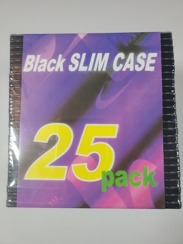 Black Slim CD/DVD Cases - Pack of 25 With Clear Plastic Cover NEW SEALED - Picture 2 of 4