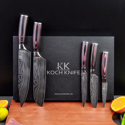 5tlg Messer Set im Damascus Style KOCHKNIFE  Küchenmesser Damastmesser Luxor Top