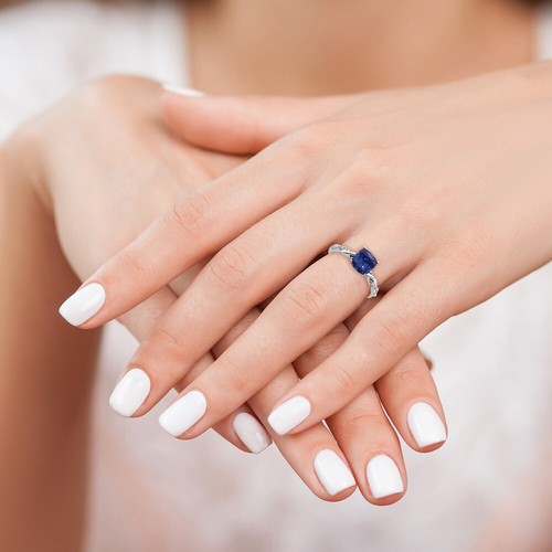 Sterling Silver Lab Created Sapphire & Diamond Ring Size 6 for Women 2.3gm - Picture 7 of 7