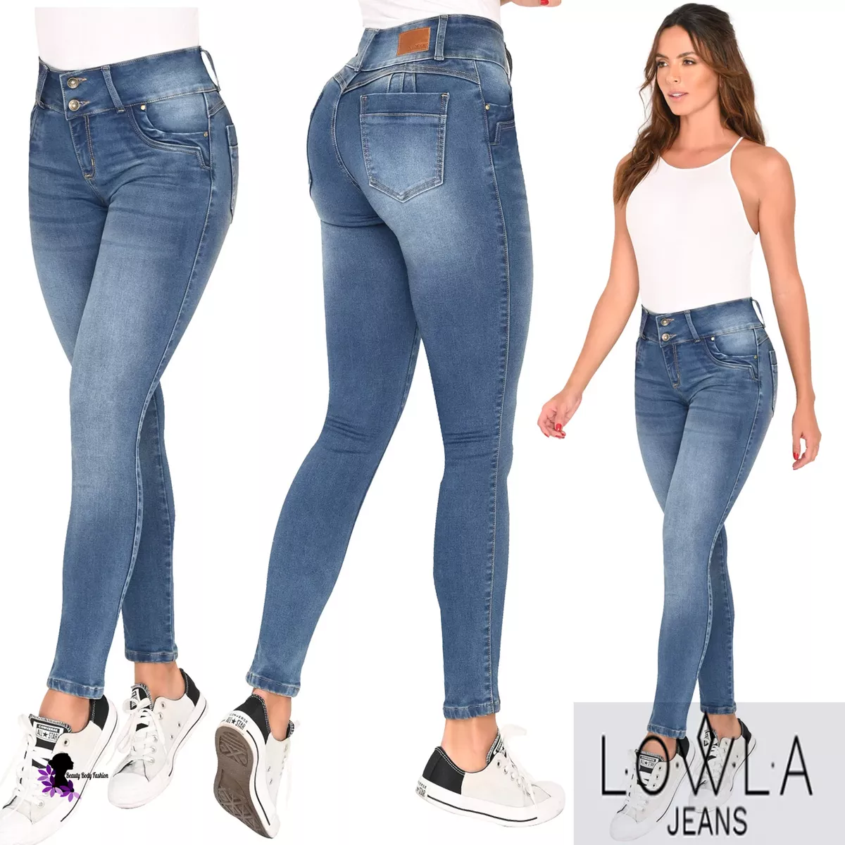 Jeans Wide Waist Blue Skinny Butt Lift Slimming Jeans Push Up Levanta Cola  Women