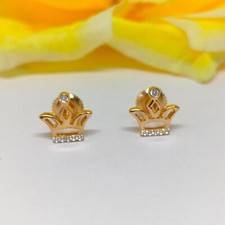 Round Cut Simulated Diamond Stunning Crown Stud Earring 14k Yellow Gold Plated
