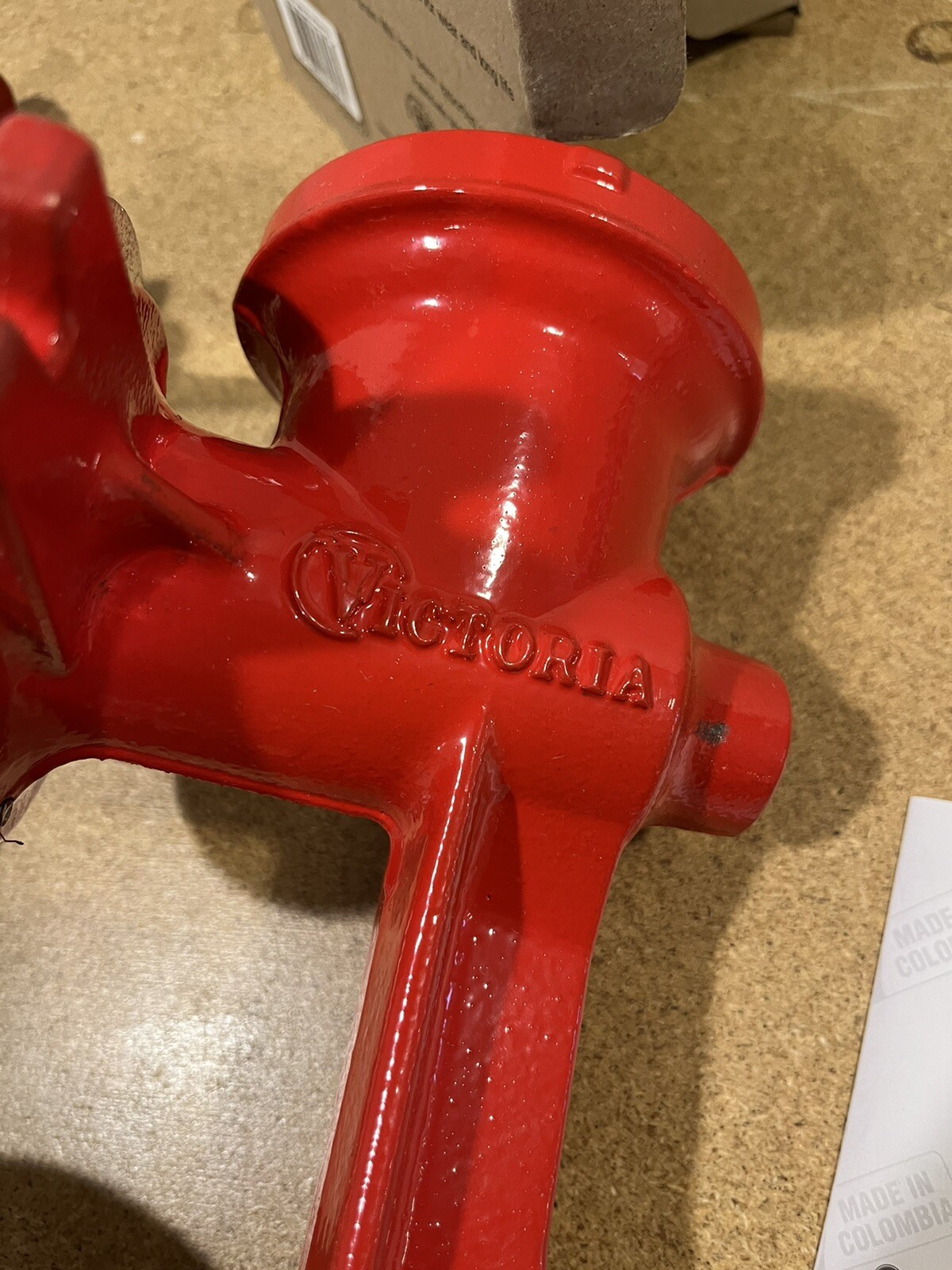 Victoria Manual Low Hopper Grain Grinder RED Cast Iron w/ Instructions