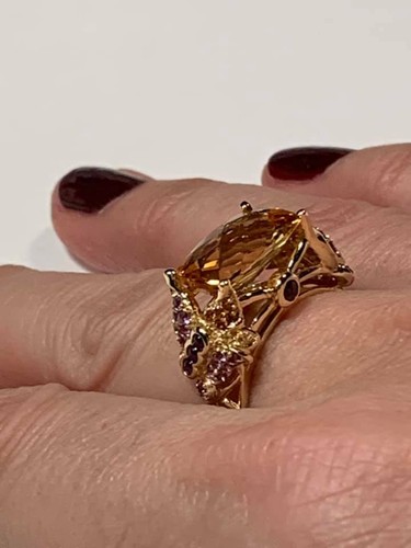 RARE Victoria Wieck 14K Yellow Gold Madeira Citrine and Amethyst Butterfly Ring - Picture 9 of 12