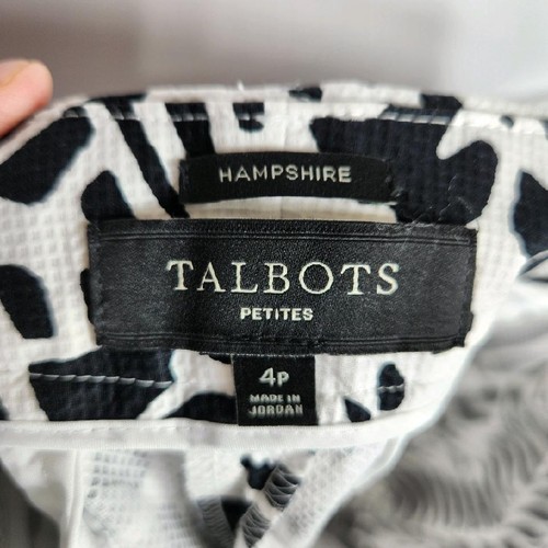 Talbots Hampshire Ankle Pants Women's Size 4 Petite Black White Tropical Print - Picture 5 of 8