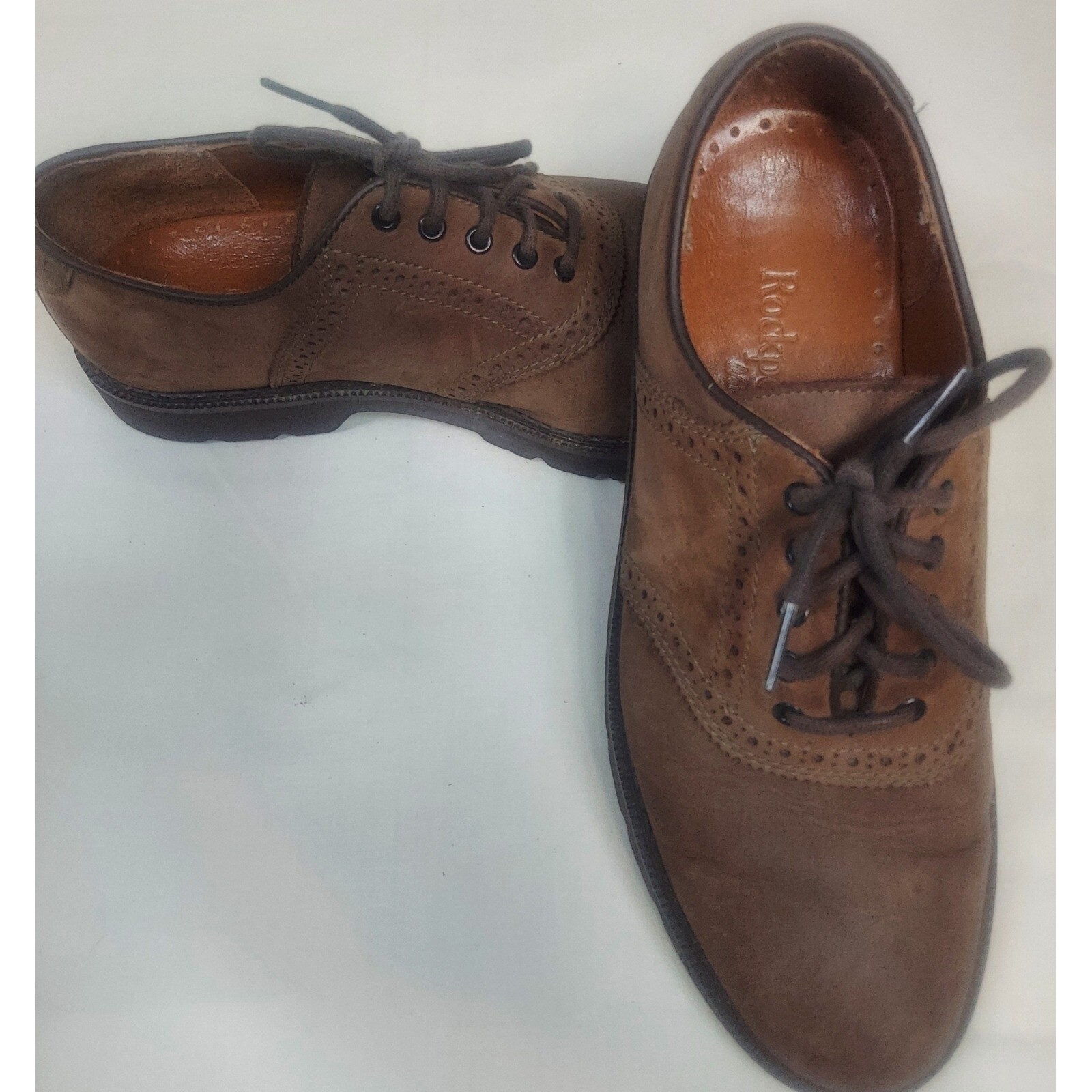 SAOLA Scarpe da sella Rockport Oxford in pelle abito brogue casual marrone taglia 8M