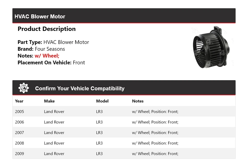 Motor soplador delantero 4 estaciones 2006 2007 2008 Land Rover LR3 2005-2009 Foto 2 de 4