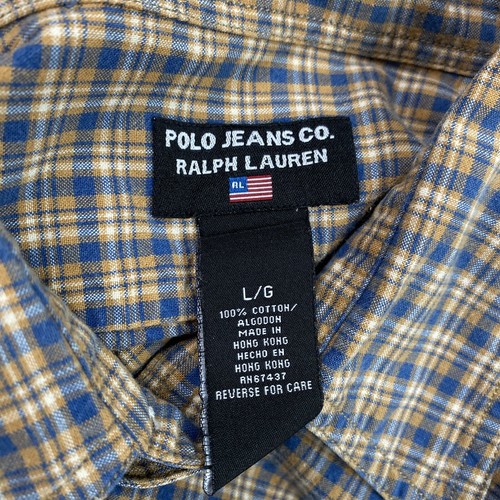 Ralph Lauren Mens Shirt sz L Yellow Blue Plaid Lightweight Front Pocket Cotton - Picture 3 of 12