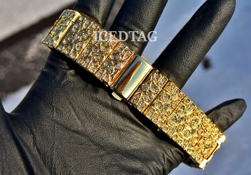 MENS HIP HOP ICED BLINGED OUT TRENDY NUGGET CUBIC DIAMOND LUXURY STYLISH WATCH - Picture 7 of 7