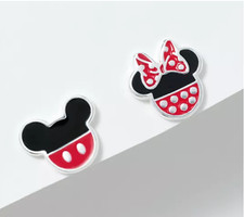 DISNEY  SOLID STERLING SILVER MICKEY AND MINNIE MOUSE ENAMEL EARRINGS disney