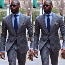 Dark Grey Striped Men Suits Peak Lapel Formal Business Tuxedos Blazer Two Pieces