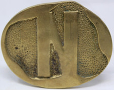 Belt Buckle Letter N Solid Brass Oval Shaped Vintage Signed A1 J11