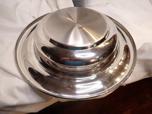 Set of 2 Broadman Offering Plates Bronze 12" Green Cloth Chrome Remembrance Ware - Picture 6 of 6