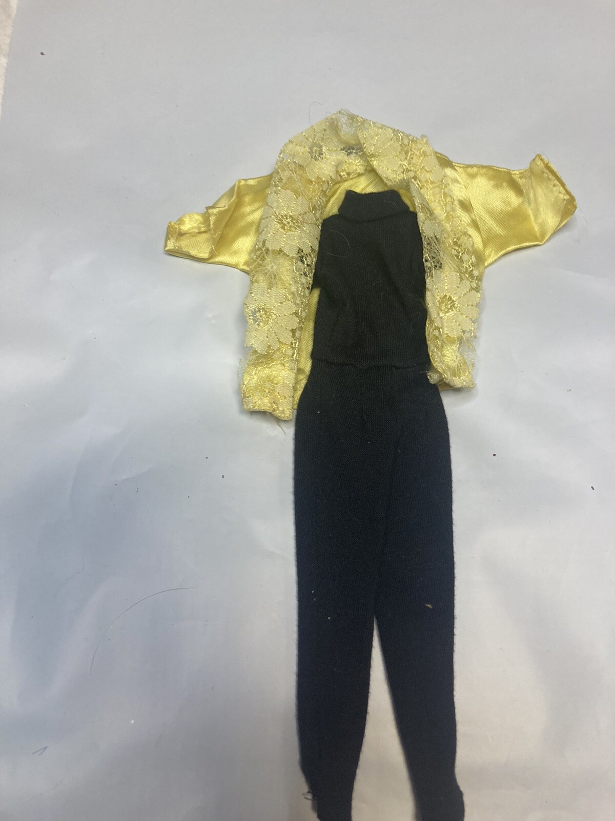 Barbie fashion doll vintage black jumpsuit yellow lace jacket metal