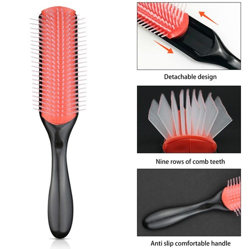 9-Row Hair Brush Nylon Hair Comb Detachable Hair Brush with Ergonomic qiDQB - Picture 2 of 11