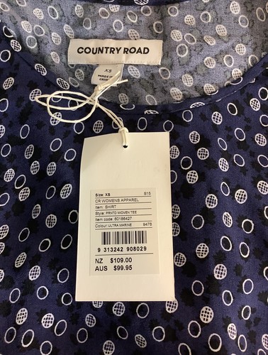 🌻COUNTRY ROAD SIZE XS ULTRA MARINE PRINTED WOVEN TEE NWT RRP $99.95 - Picture 9 of 10