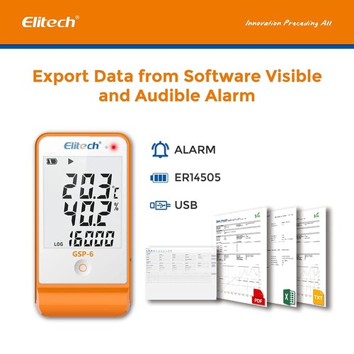 Termómetro digital Elitech registrador de datos de humedad temperatura refrigerador, GSP - Imagen 4 de 31