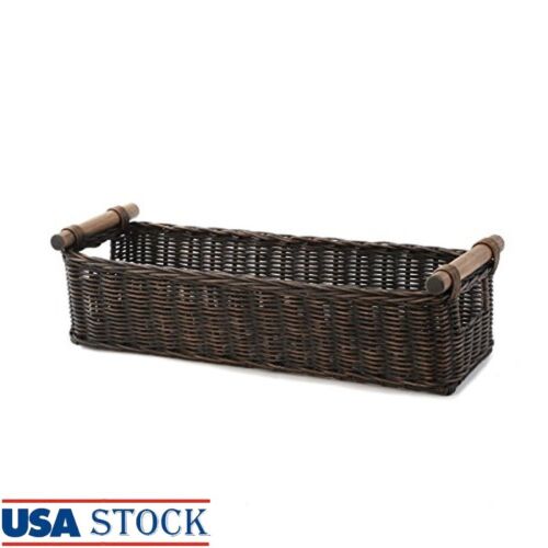Handwoven Rattan Basket Large Storage Handle Kitchen Bathroom Organization New