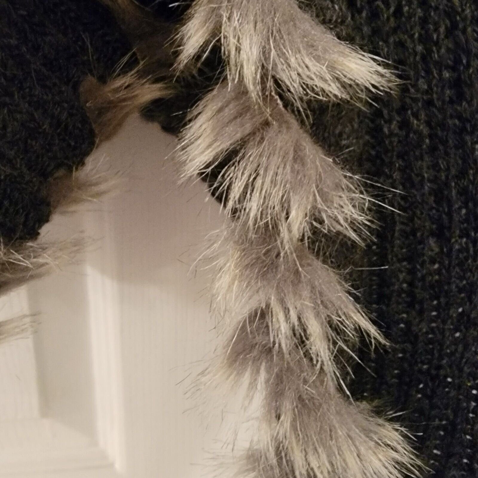 Cache Cardigan Faux Fur Trim Sweater Size XS Gray… - image 3