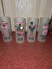 Vintage MCM Federal Frosted Glass Tom Collins Tumblers "Here's To" Set Of 4