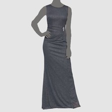SLNY Women's Gray Metallic Glitter Sleeveless Sheath Gown Dress Size 18