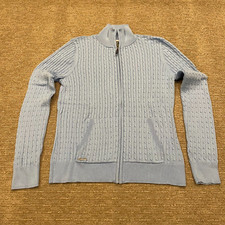 Lauren Ralph Lauren Active Sweater Womens Medium Blue Cable Knit Preppy Full Zip