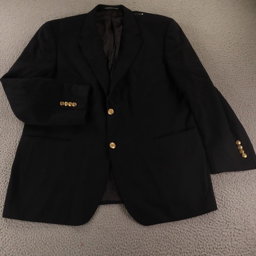 Twill Jacket L Black 100% Wool Blazer Sport Coat Crested Buttons 44R