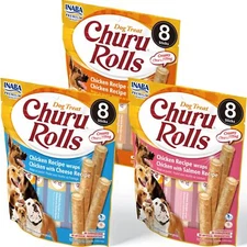 INABA Churu Rolls for Dogs, Grain-Free, Soft/Chewy Baked Chicken Wrapped Chur...
