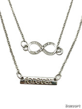 Crystal Rhinestone Infinity Forever Pendants Necklace 2 Strand 19" Silver Tone