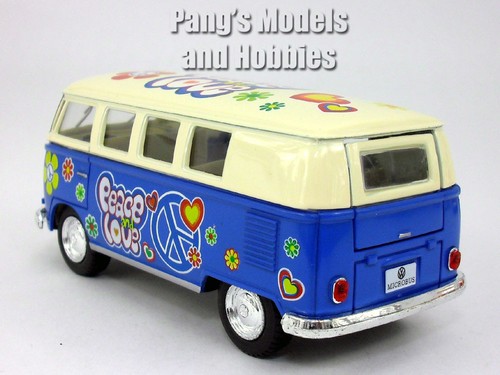 VW T1 (Type 2) "Peace and Love" Bus 1/32 Scale Diecast & Plastic Model - Blue - Picture 6 of 6