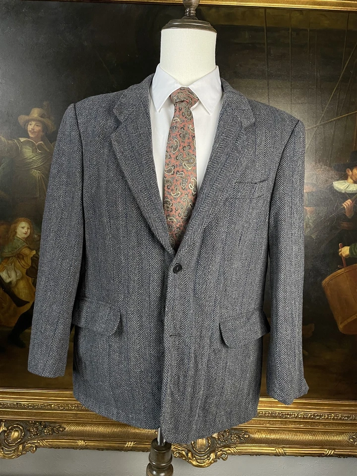 Chaqueta Blazer De Colección John Weitz 42R Gris 100% Lana Tweed Espiga Rayas 2Btn Foto 2 de 4