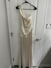 Size M NWT Windsor Zoey One-Shoulder Ivory Satin Asymmetrical Mermaid Maxi Dress