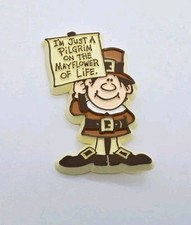 Hallmark Thanksgiving Pilgrim Brooch Mayflower of Life Lapel Pin Vintage 1980s 