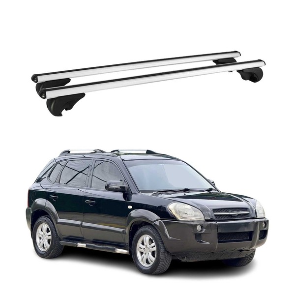 DachträGer GrundtäGer FüR Hyundai Tucson Mk1 2004-2010 75Kg Silber Alu 2 Tlg-image